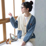 配色 長袖 カーディガン