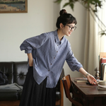 千鳥格子 ボタン開き 折り襟 長袖 シャツ