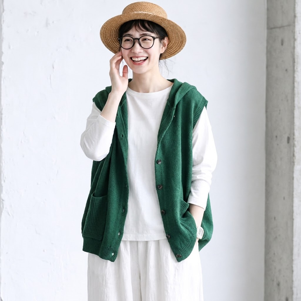無地 フード付き ビッグシルエット ベスト