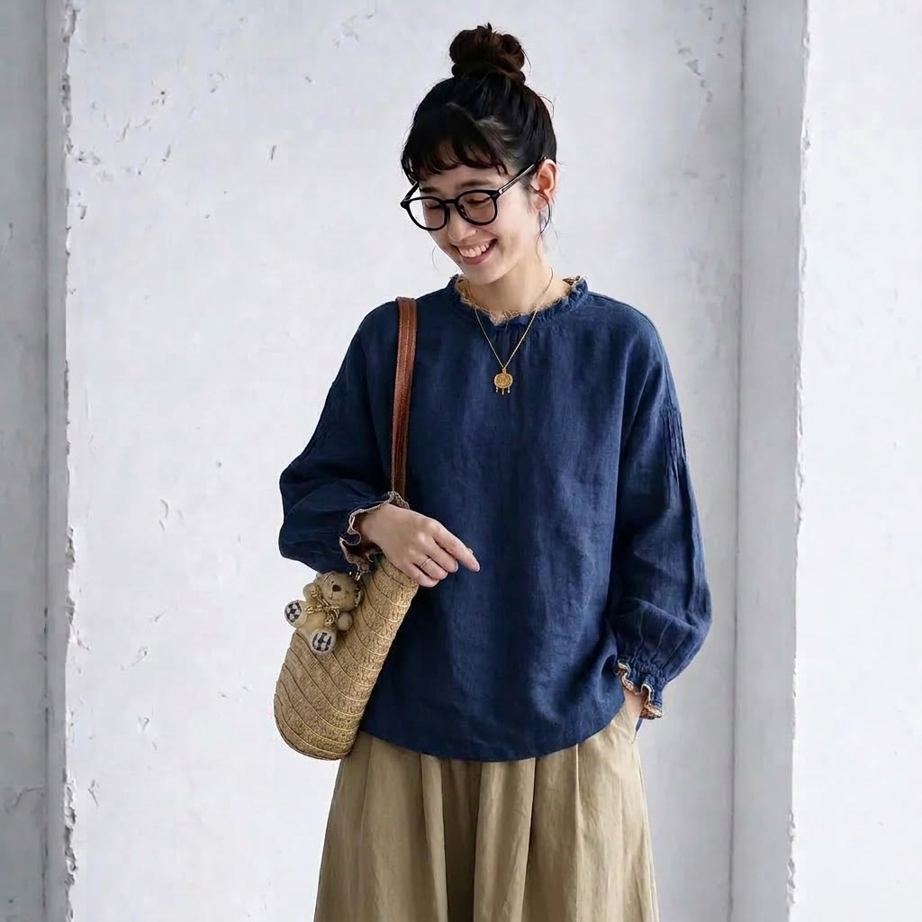 L～4XL 切り替え 花柄 長袖 シャツ