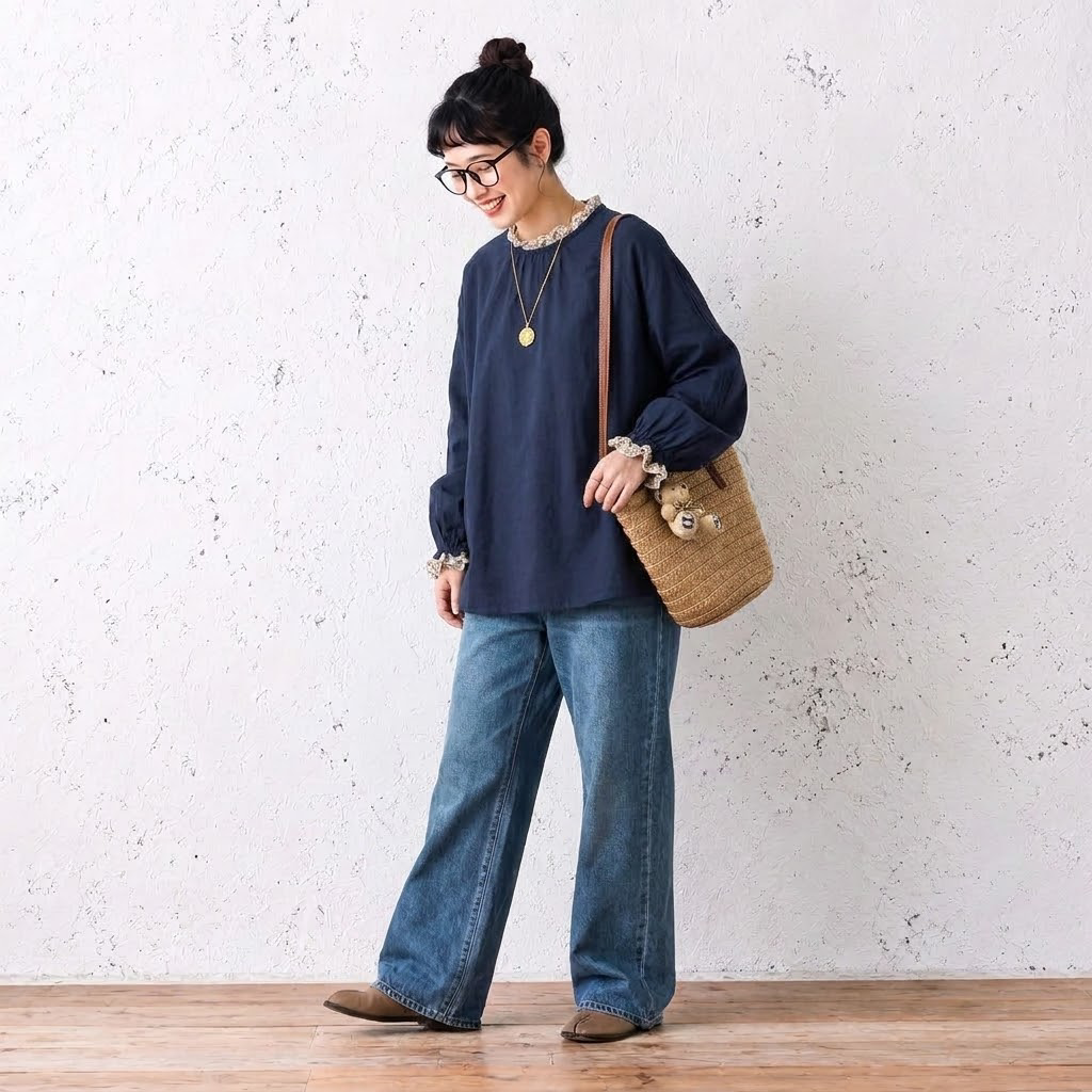 L～4XL 切り替え 花柄 長袖 シャツ