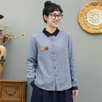 大流行 千鳥格子 配色 刺繍 ボタン開き 長袖 シャツ