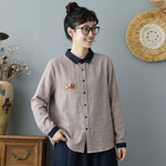 大流行 千鳥格子 配色 刺繍 ボタン開き 長袖 シャツ