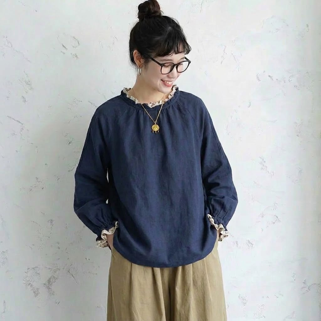 L～4XL 切り替え 花柄 長袖 シャツ