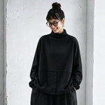 L～5XL モックネック バックボタン ルーズ レトロ 長袖 Ｔシャツ