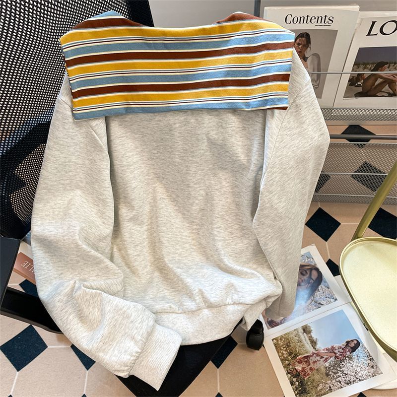 配色 長袖 セーラー襟 Tシャツ