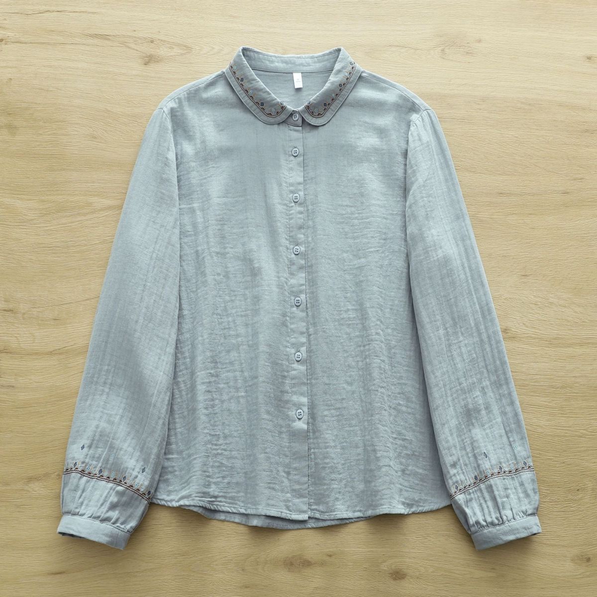 刺繍 無地 シャツ袖 長袖 エスニック系 シャツ
