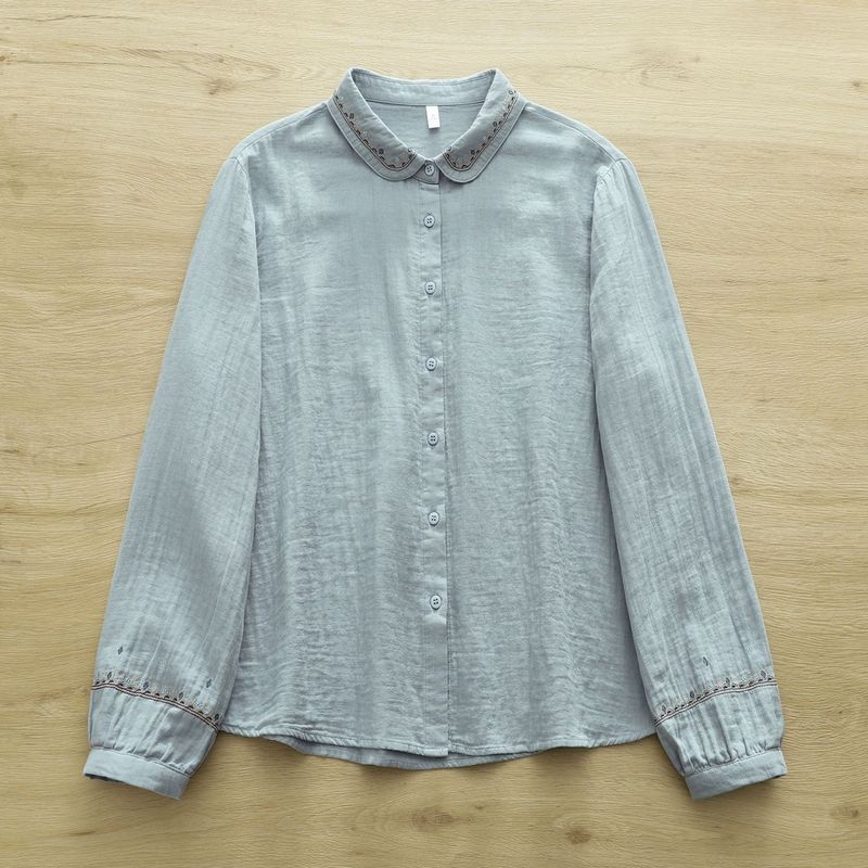刺繍 無地 シャツ袖 長袖 エスニック系 シャツ