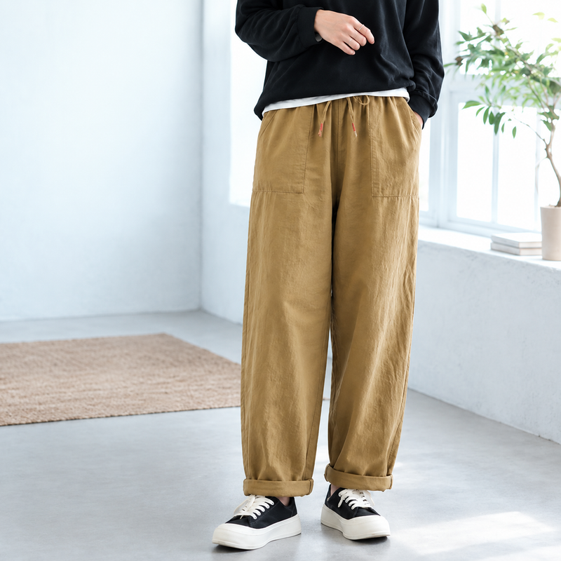 M‑2XL ウエストゴム ガウチョパンツ