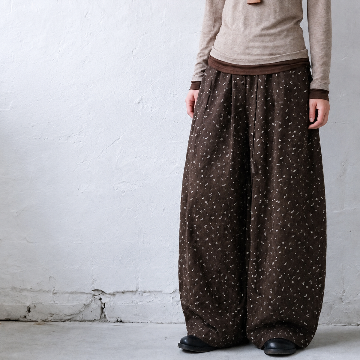 花柄 ポケット付き ガウチョパンツ