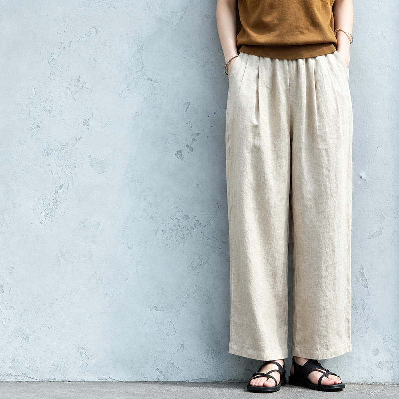薄手素材 アンクル丈（9分丈） 無地 ガウチョパンツ