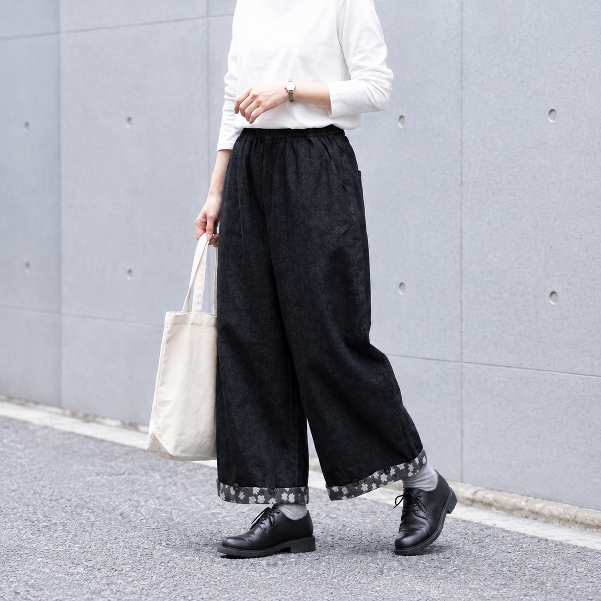 切り替え 花模様 パンツ
