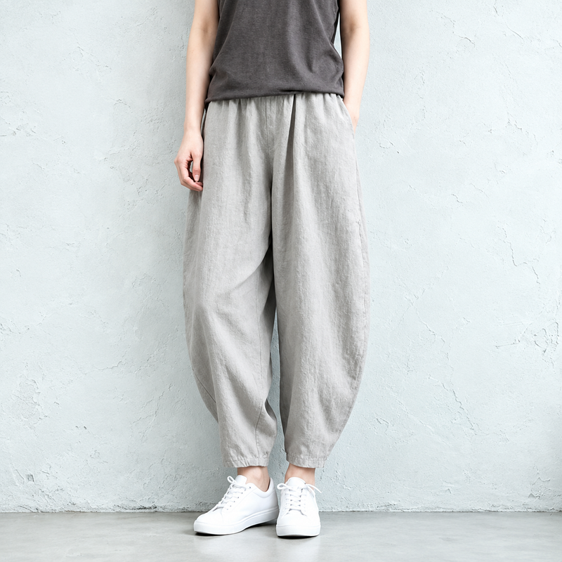 S～5XL コットンリネン アンクル丈（9分丈） 無地 カジュアルパンツ