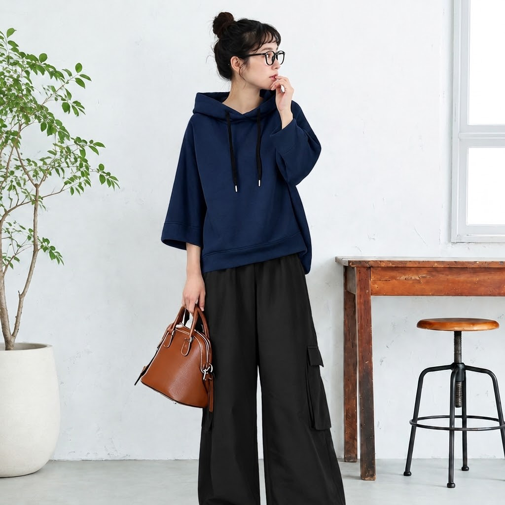 七分袖フードトップス＆ロングパンツ 単品・2点セット