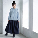 バルーンスリーブ 無地 長袖 刺繍 パフカラー ボタン開き レトロ シャツ