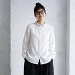バルーンスリーブ 無地 長袖 刺繍 パフカラー ボタン開き レトロ シャツ