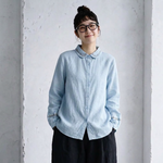 バルーンスリーブ 無地 長袖 刺繍 パフカラー ボタン開き レトロ シャツ