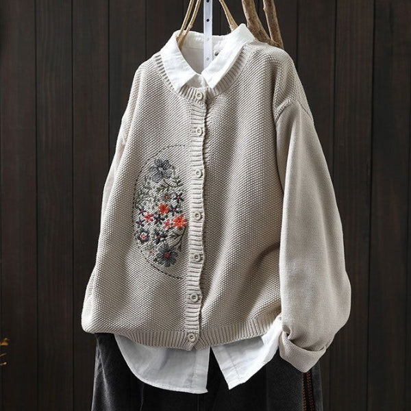 7色展開｜花刺繍 前ボタンニットカーディガン