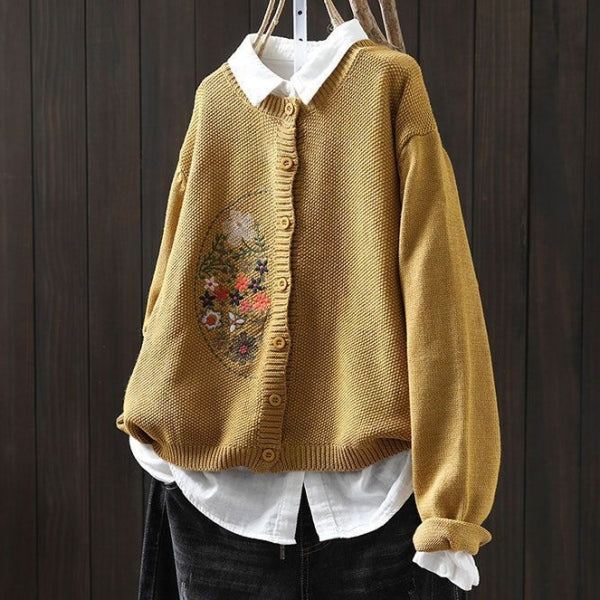7色展開｜花刺繍 前ボタンニットカーディガン