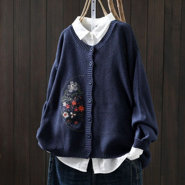 7色展開｜花刺繍 前ボタンニットカーディガン