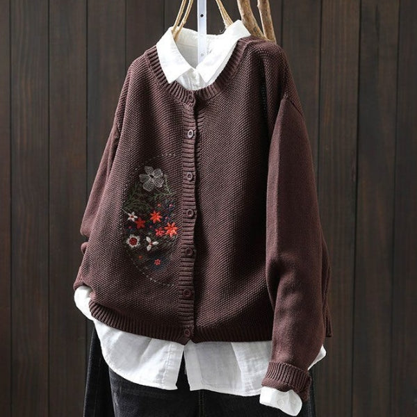 7色展開｜花刺繍 前ボタンニットカーディガン