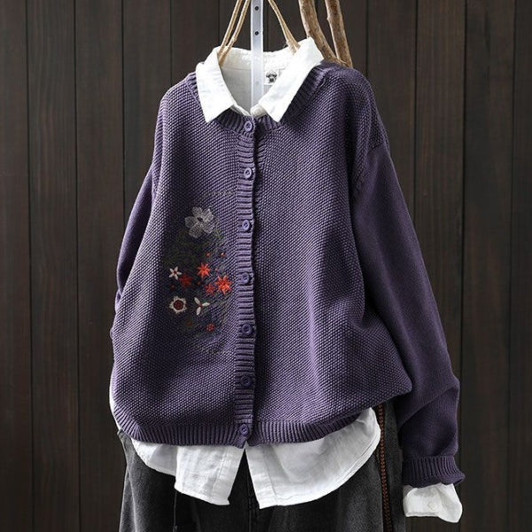 7色展開｜花刺繍 前ボタンニットカーディガン