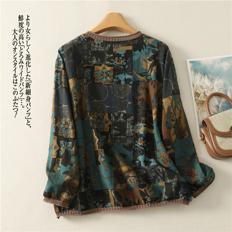 2色展開｜幾何学柄 Vネック長袖Tシャツ