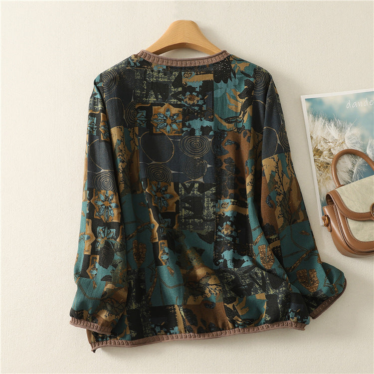 2色展開｜幾何学柄 Vネック長袖Tシャツ