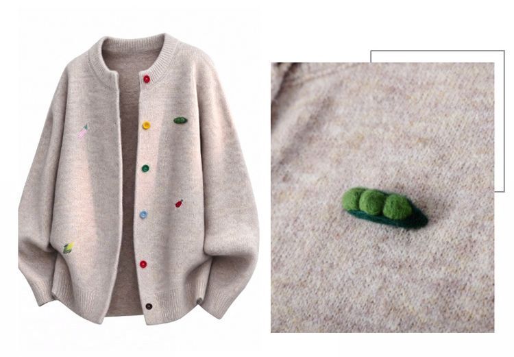 3色展開｜植物刺繍 前ボタン長袖カーディガン