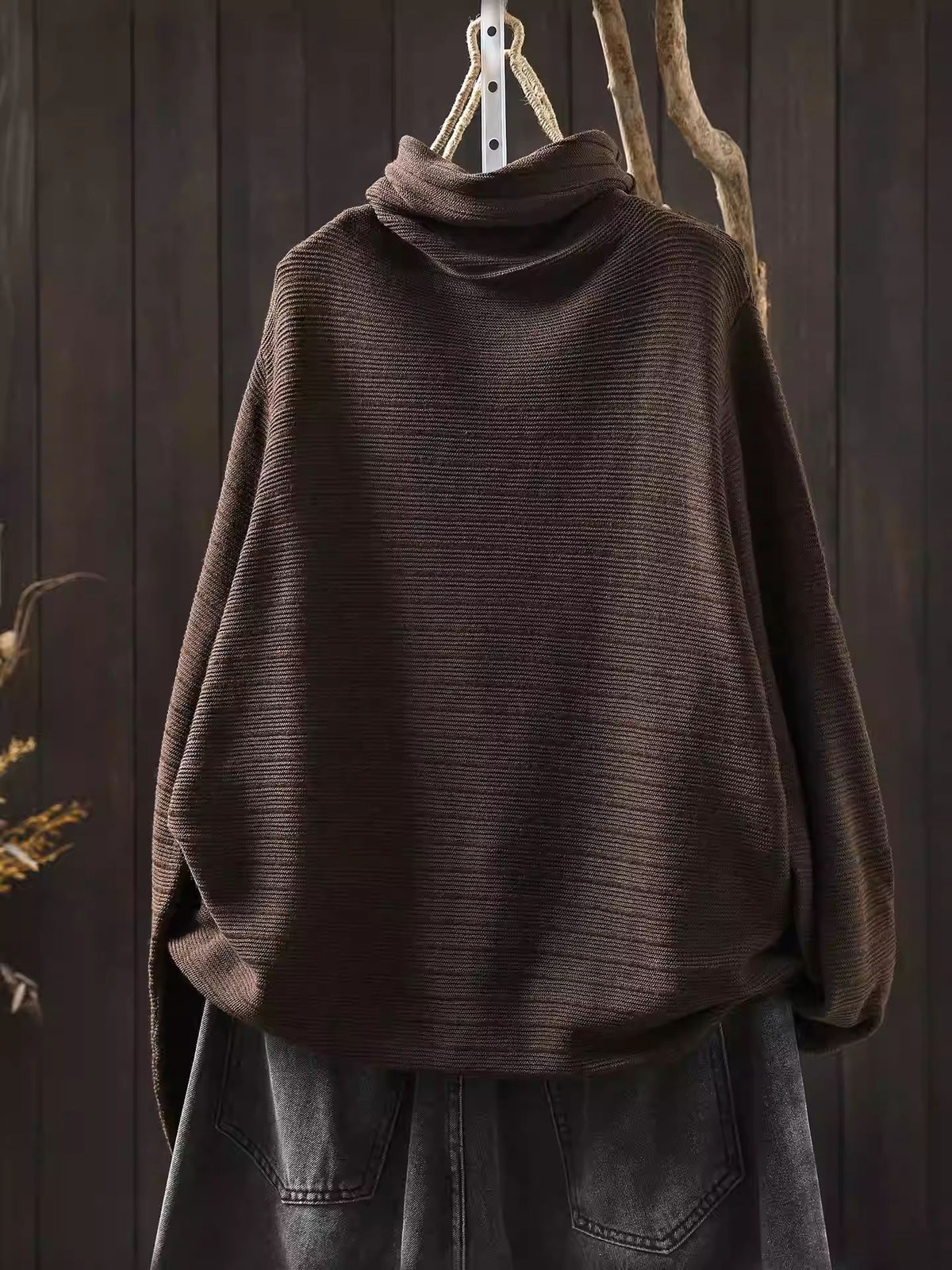 7色展開｜シャーリングネック ゆったり長袖ニット