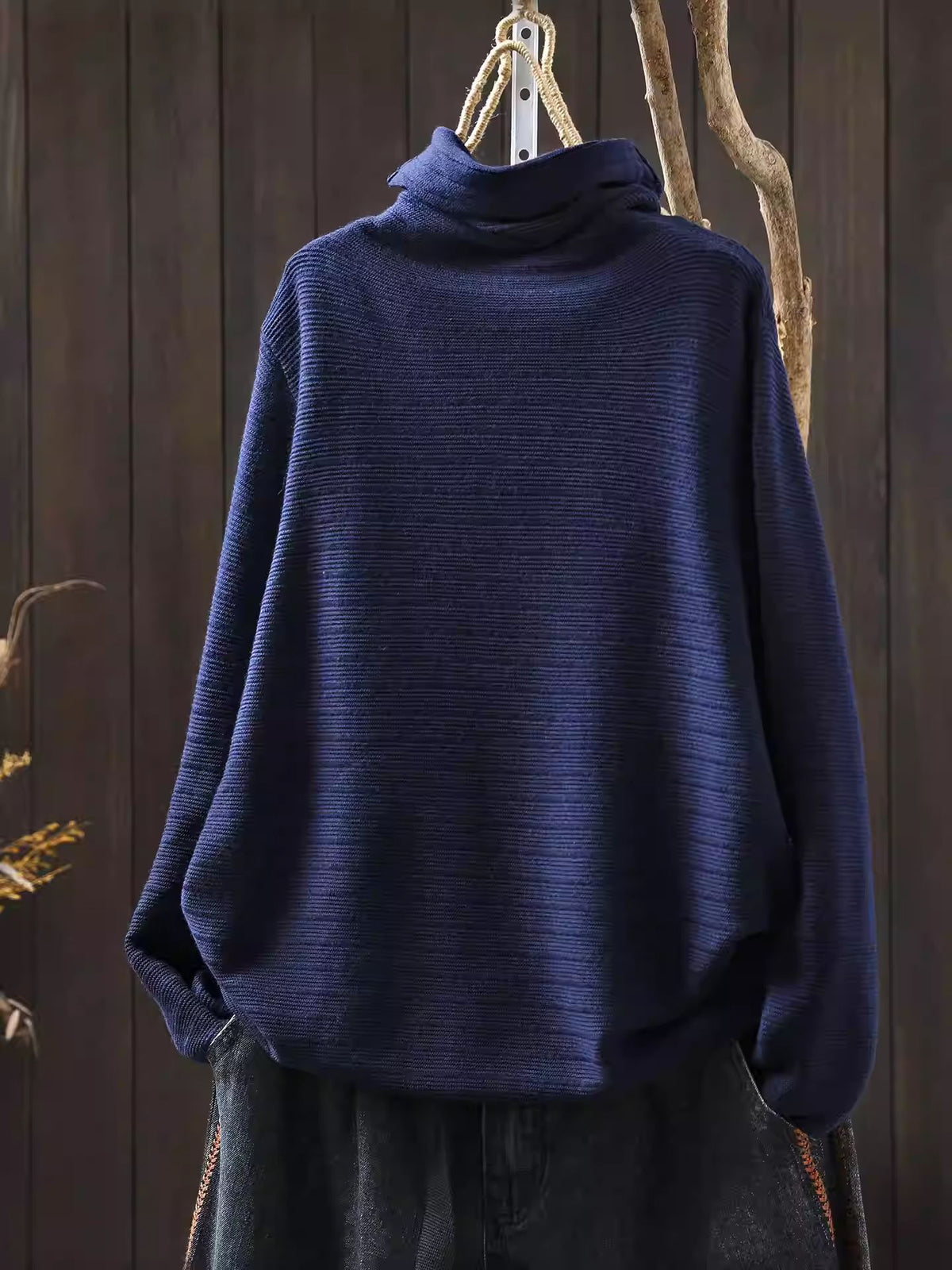 7色展開｜シャーリングネック ゆったり長袖ニット