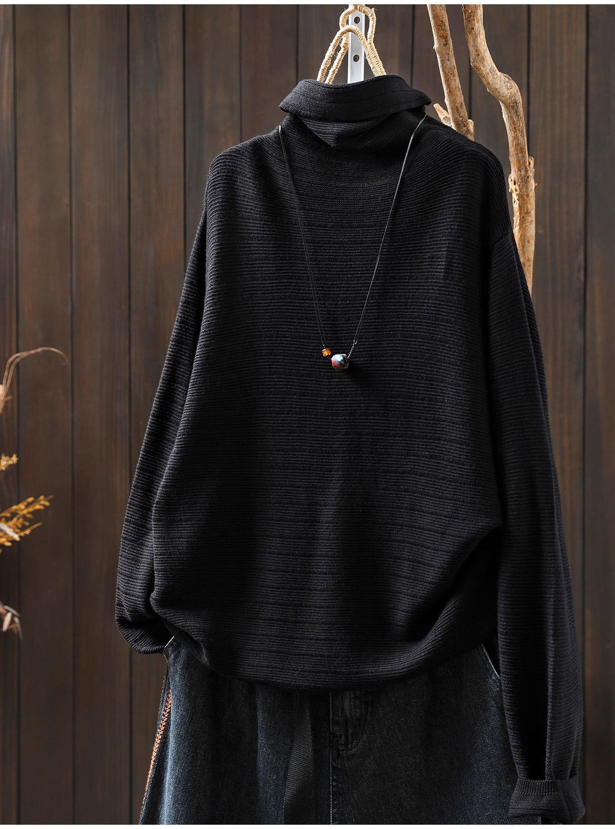 7色展開｜シャーリングネック ゆったり長袖ニット