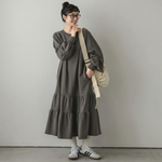 4色展開｜薄手・裏起毛 バルーン袖ワンピース