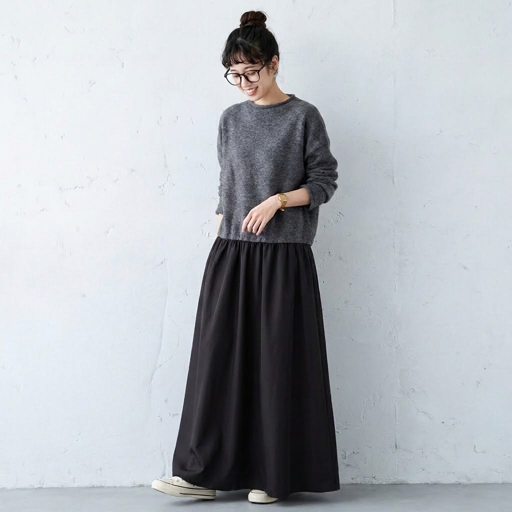 2色展開｜ハイネック ロングニットワンピース