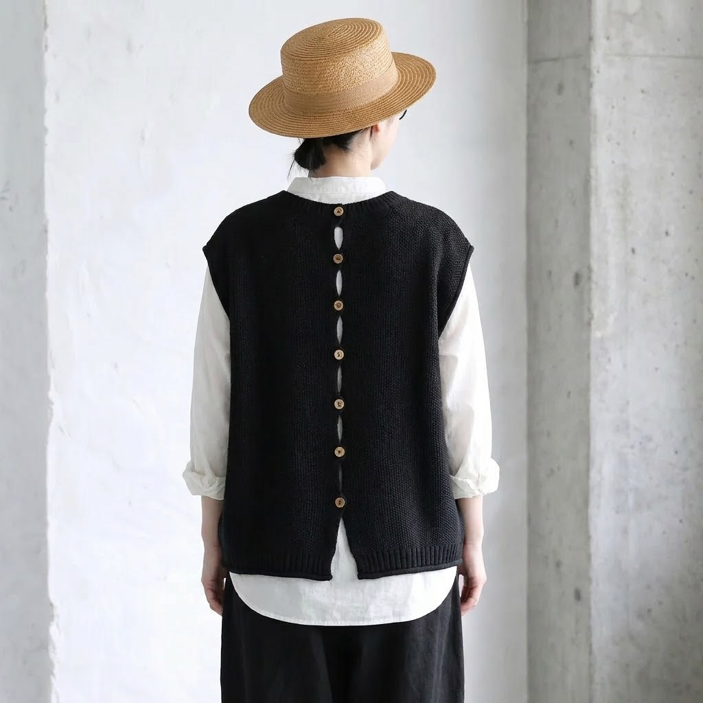 3色展開｜バックボタン ニットベスト
