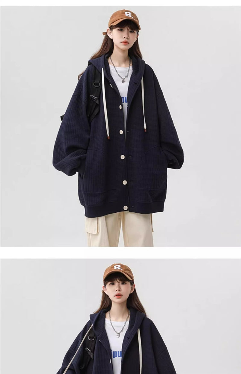 2色展開｜ドロップショルダー 前ボタンカーディガン