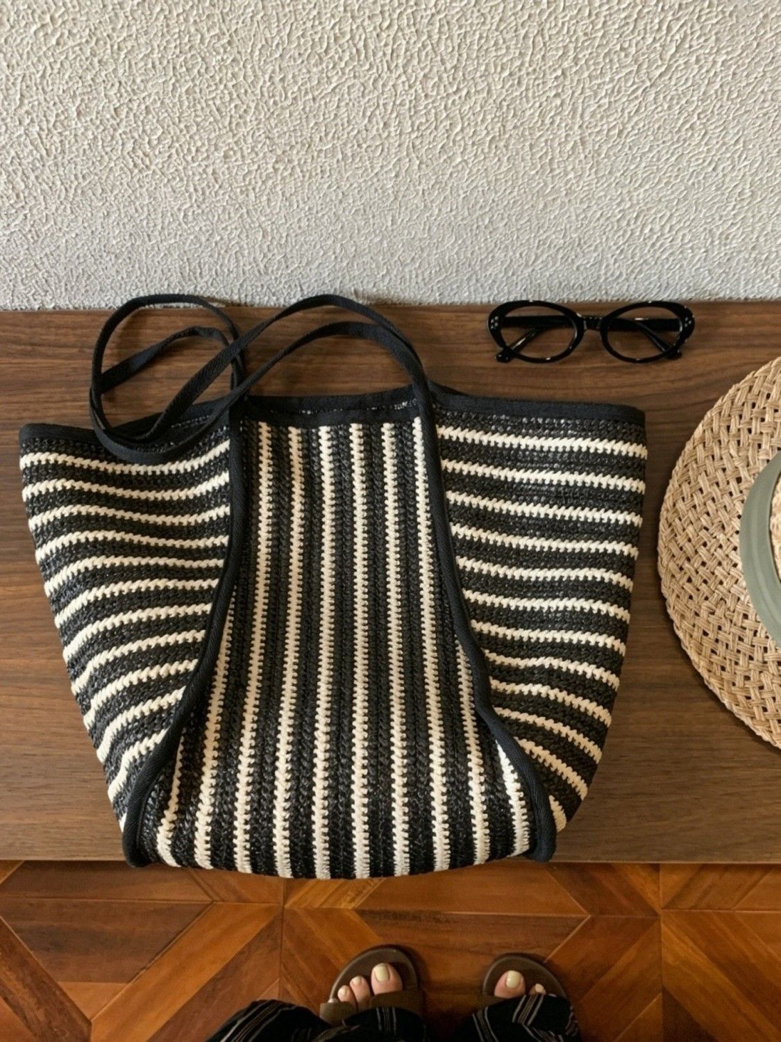 ストライプ柄 かごトートバッグ