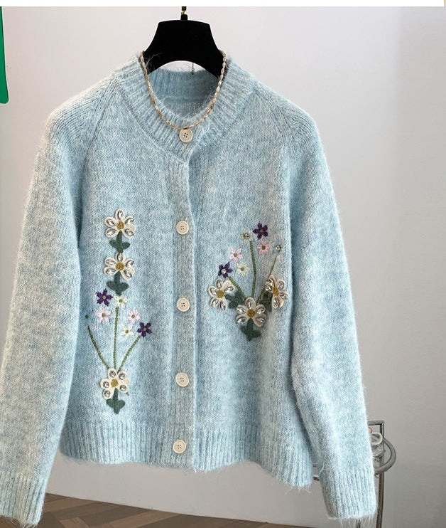 3色展開｜花刺繍 前ボタン長袖カーディガン