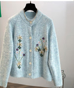 3色展開｜花刺繍 前ボタン長袖カーディガン