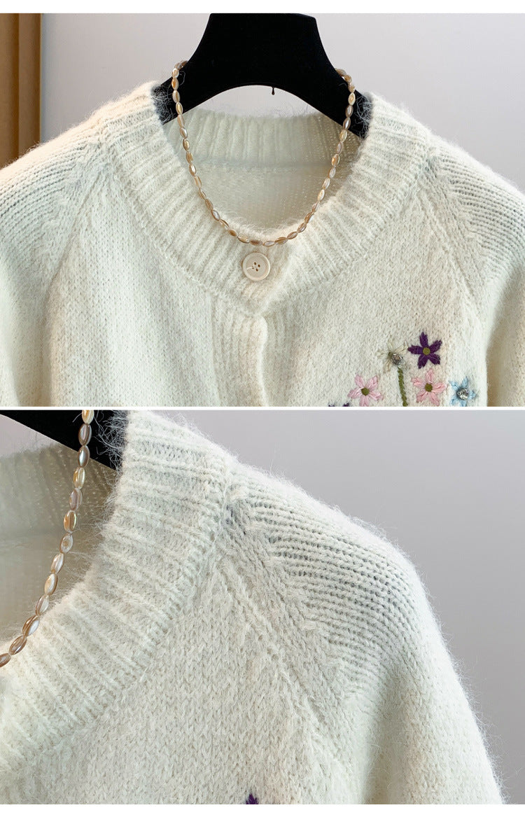 3色展開｜花刺繍 前ボタン長袖カーディガン