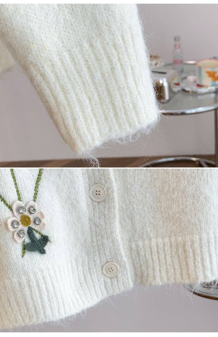 3色展開｜花刺繍 前ボタン長袖カーディガン