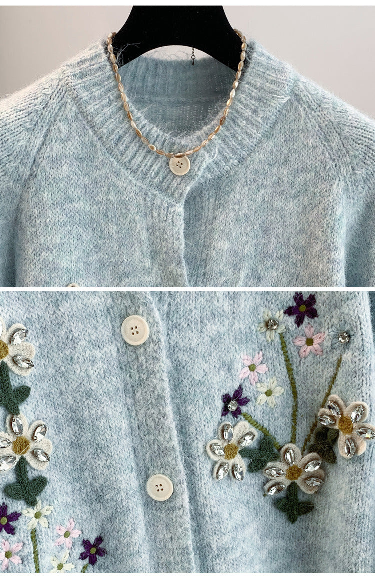 3色展開｜花刺繍 前ボタン長袖カーディガン