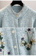 3色展開｜花刺繍 前ボタン長袖カーディガン