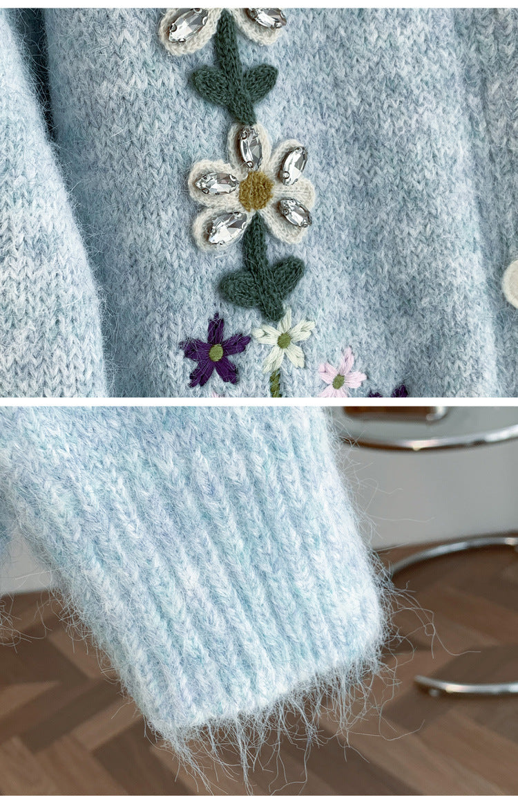 3色展開｜花刺繍 前ボタン長袖カーディガン