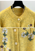 3色展開｜花刺繍 前ボタン長袖カーディガン