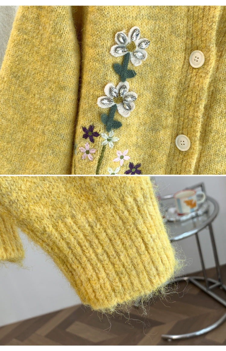 3色展開｜花刺繍 前ボタン長袖カーディガン