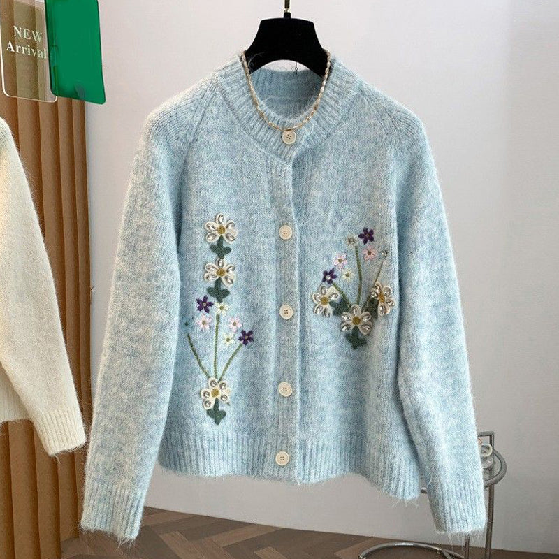 3色展開｜花刺繍 前ボタン長袖カーディガン