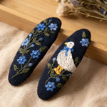 アヒル＆フラワー刺繍 ヘアピン
