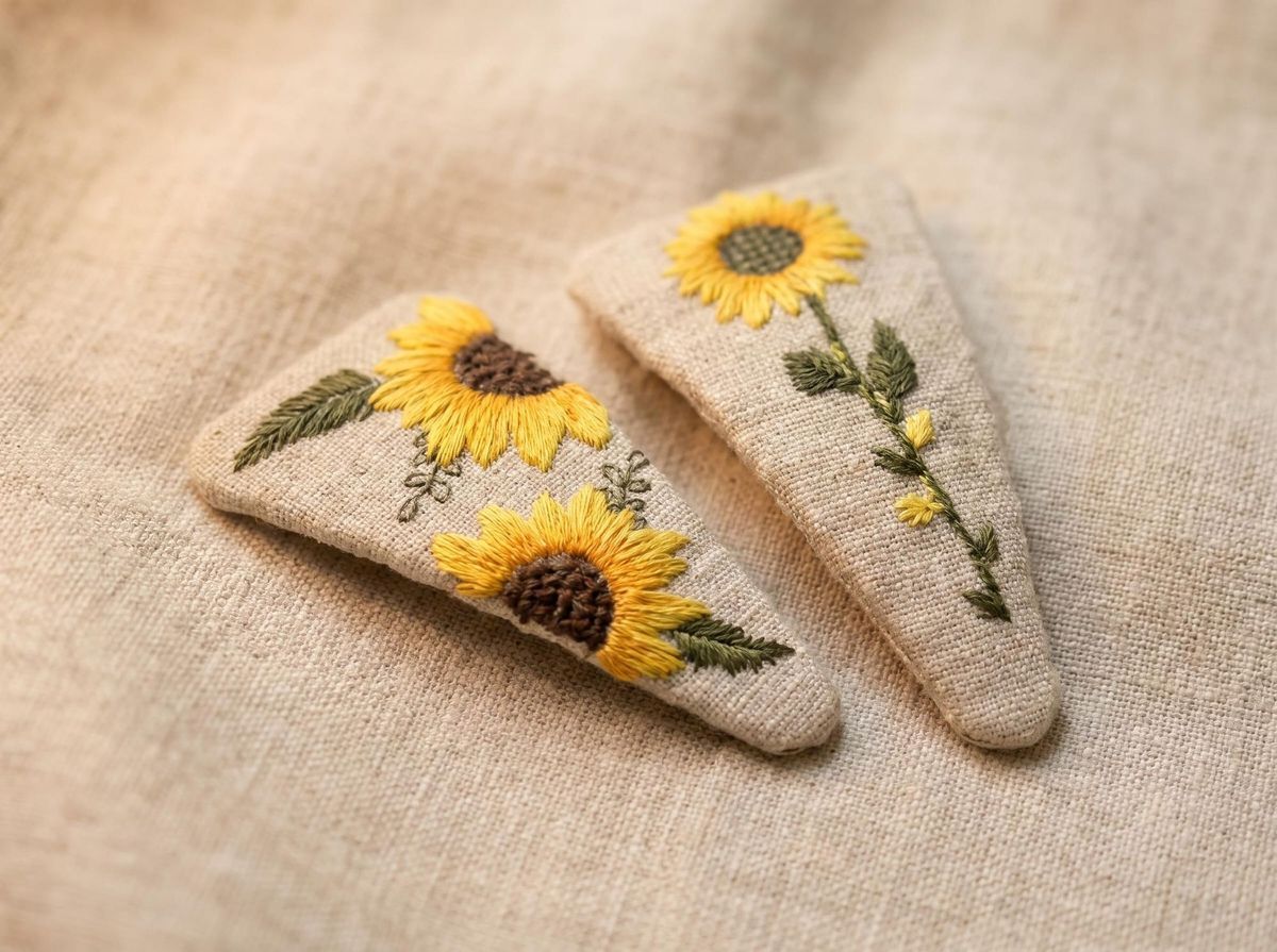 アヒル＆フラワー刺繍 ヘアピン