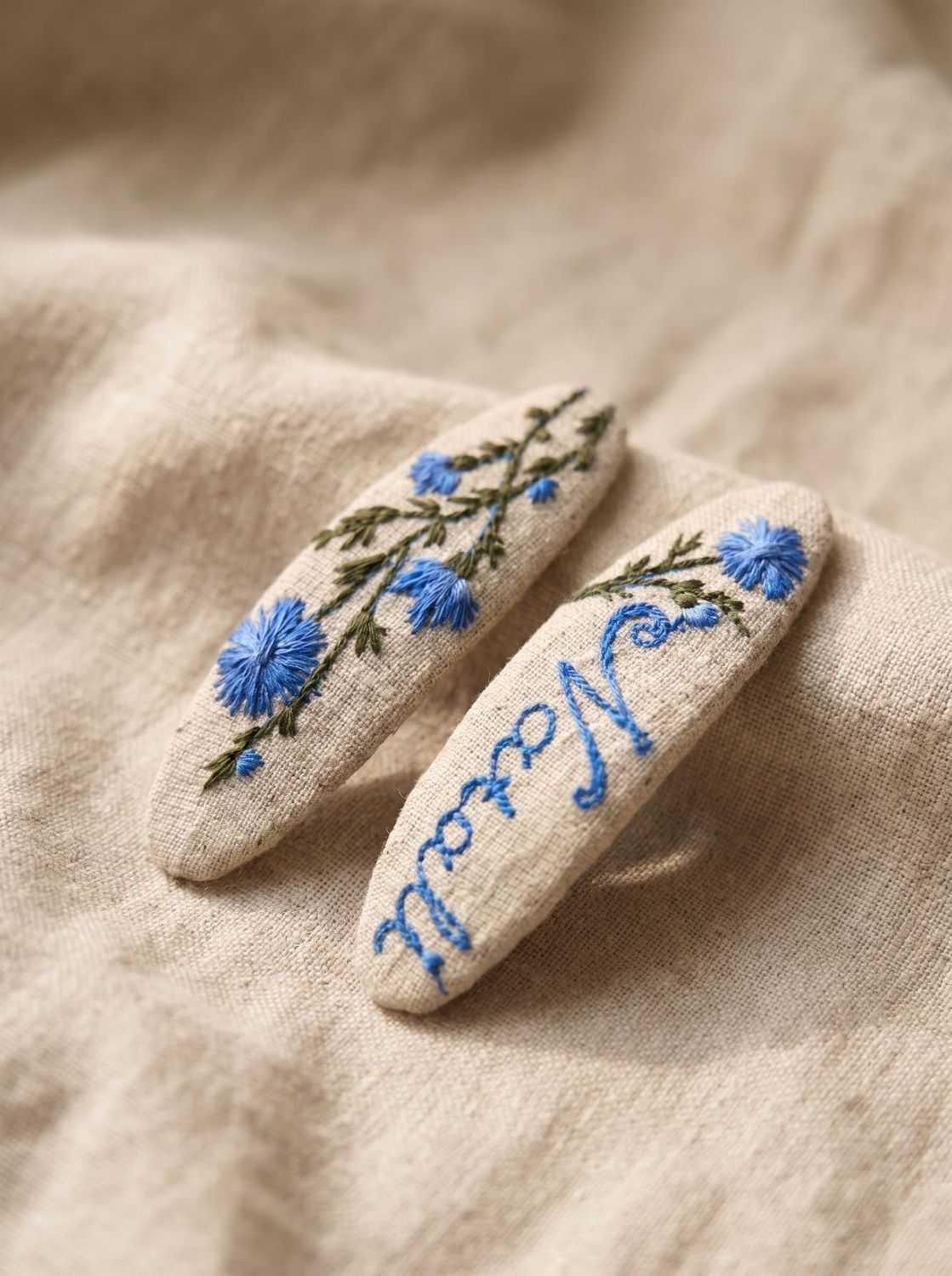 アヒル＆フラワー刺繍 ヘアピン